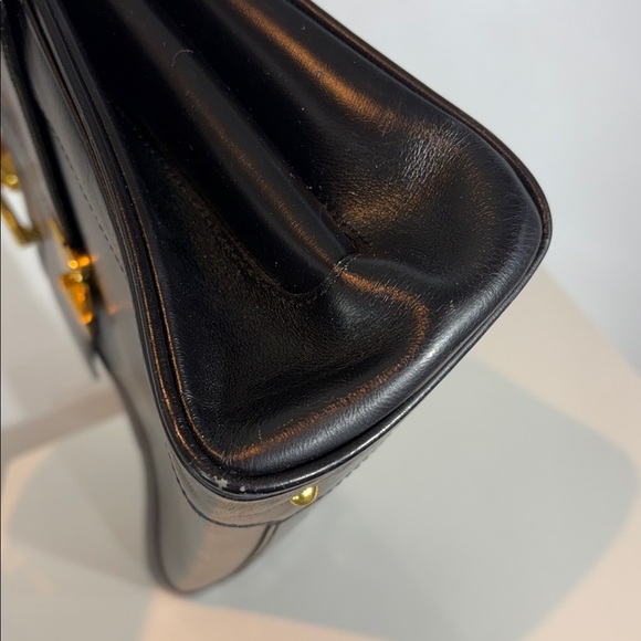 GINZA Kanematsu Handbag black leather bamboo style handle vintage - Picture 14 of 15